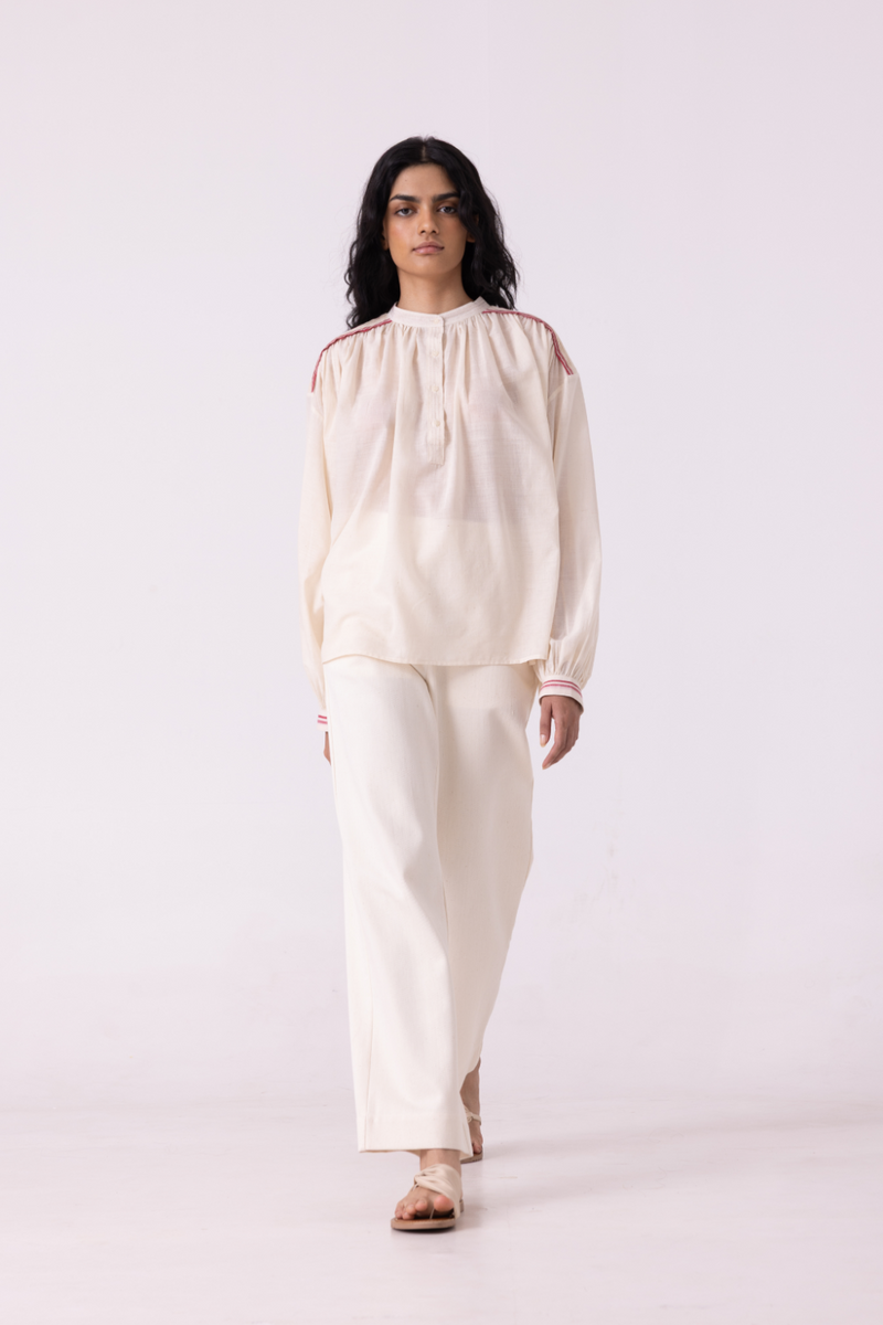 Smith Off White Handwoven Denim Pants khadi denim by The Summer House for women Worldwide
