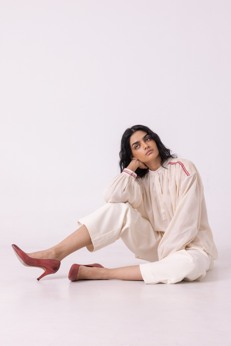 Smith Off White Handwoven Denim Pants khadi denim by The Summer House for women Worldwide