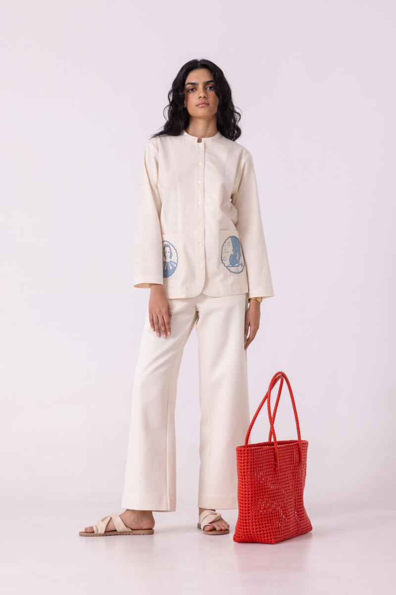 Smith Off White Handwoven Denim Pants khadi denim by The Summer House for women Worldwide