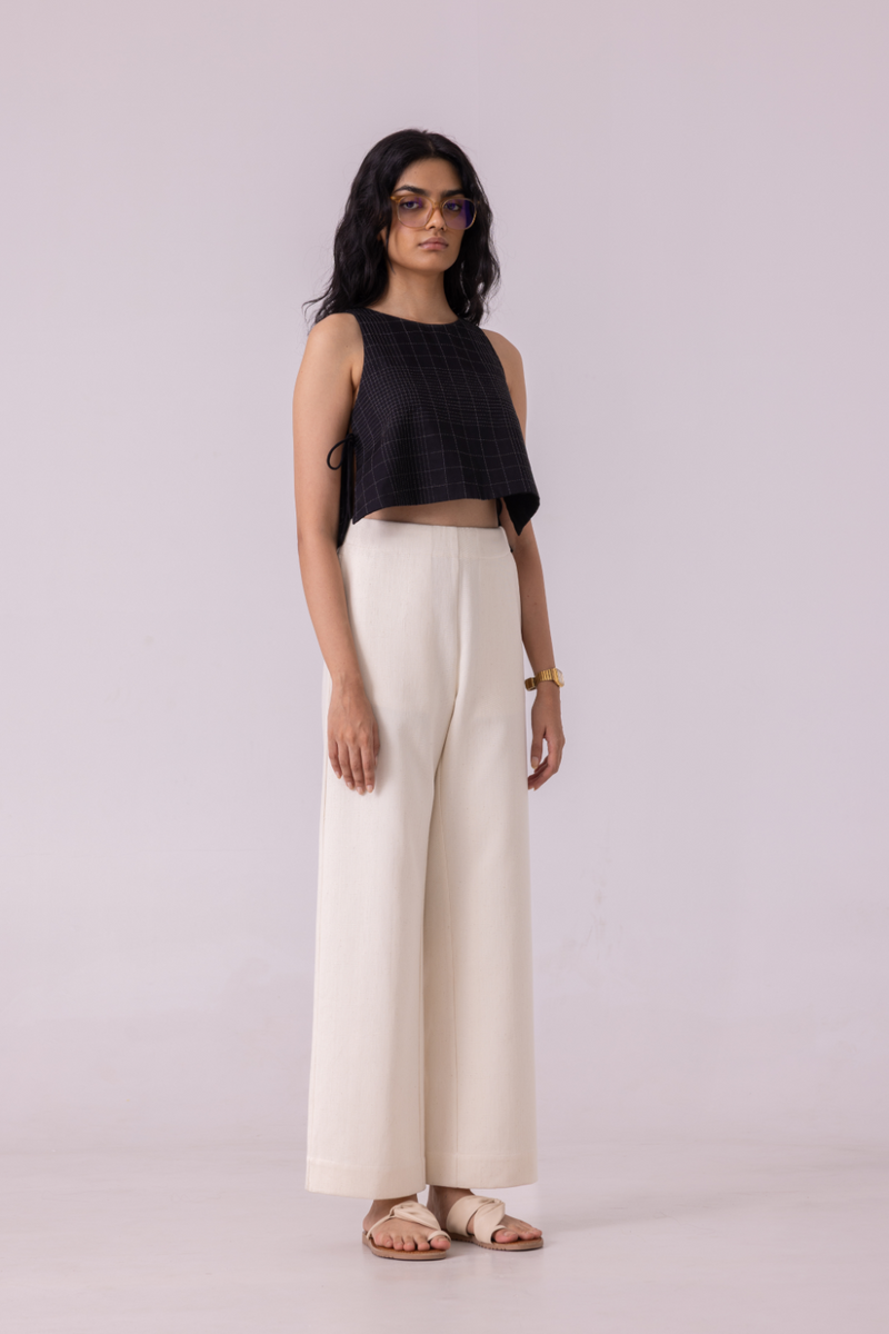 Smith Off White Handwoven Denim Pants khadi denim by The Summer House for women Worldwide