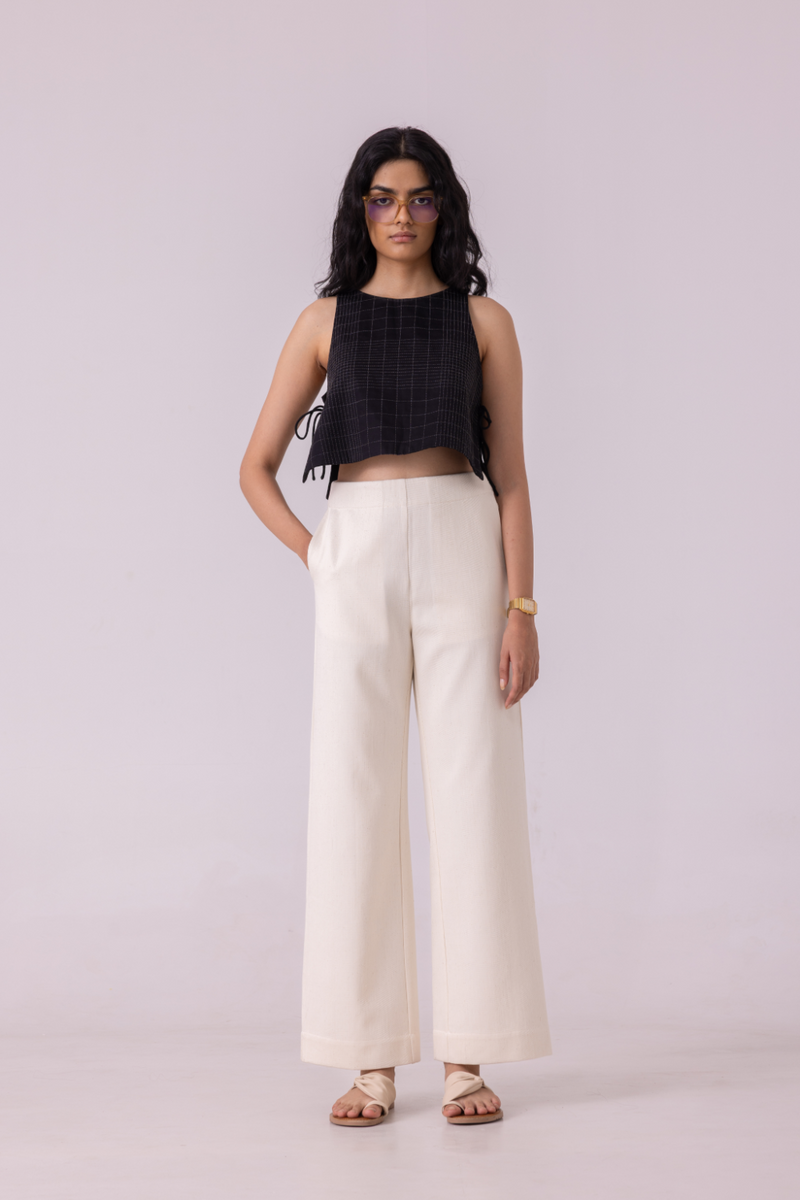Smith Off White Handwoven Denim Pants khadi denim by The Summer House for women Worldwide
