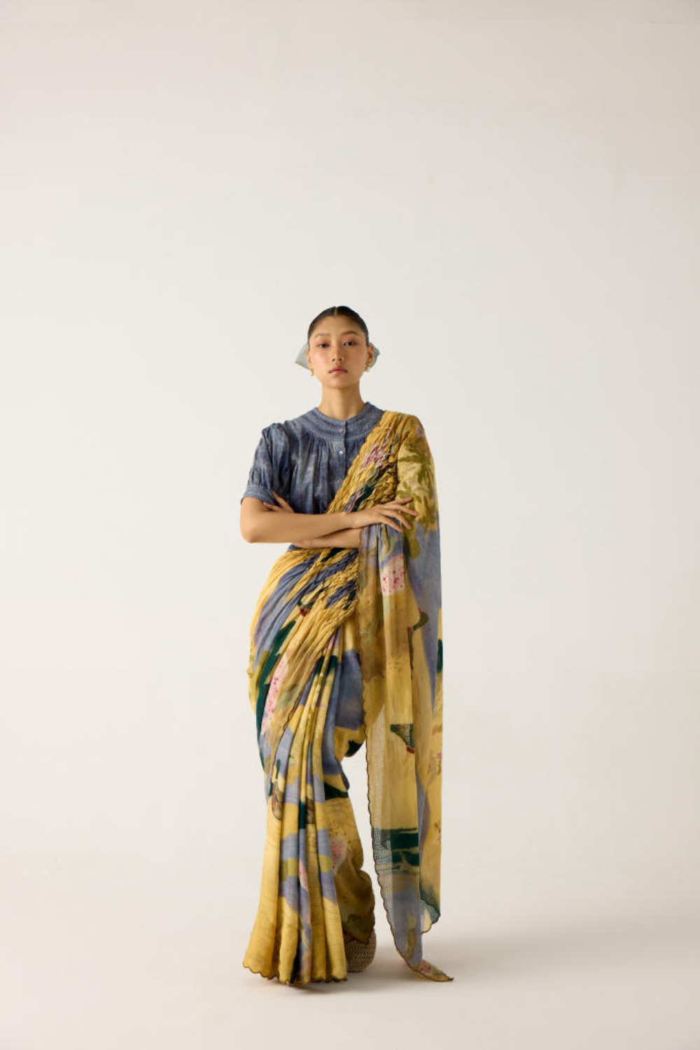 SMOCKED SAREE+TOP-(WALLFLOWER + INDIGO)