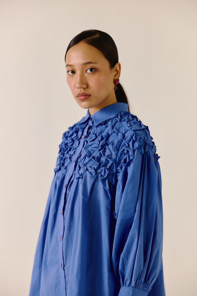 Smocked Shirt-Electric Blue cotton by CORD for women Worldwide