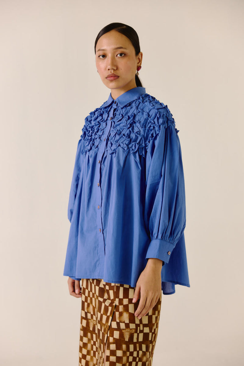 Smocked Shirt-Electric Blue cotton by CORD for women Worldwide