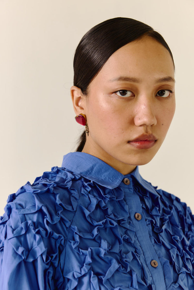 Smocked Shirt-Electric Blue cotton by CORD for women Worldwide