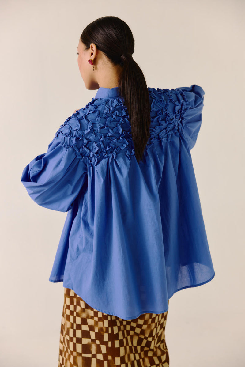 Smocked Shirt-Electric Blue cotton by CORD for women Worldwide