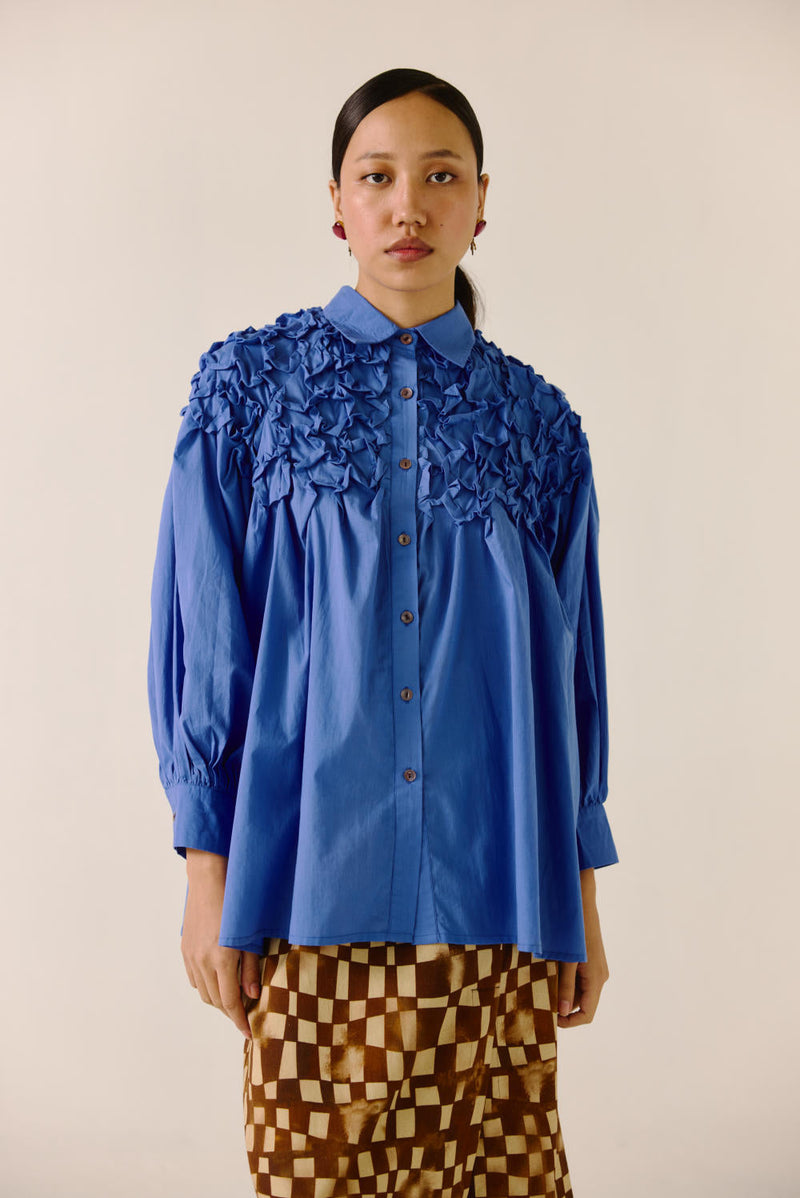 Smocked Shirt-Electric Blue cotton by CORD for women Worldwide