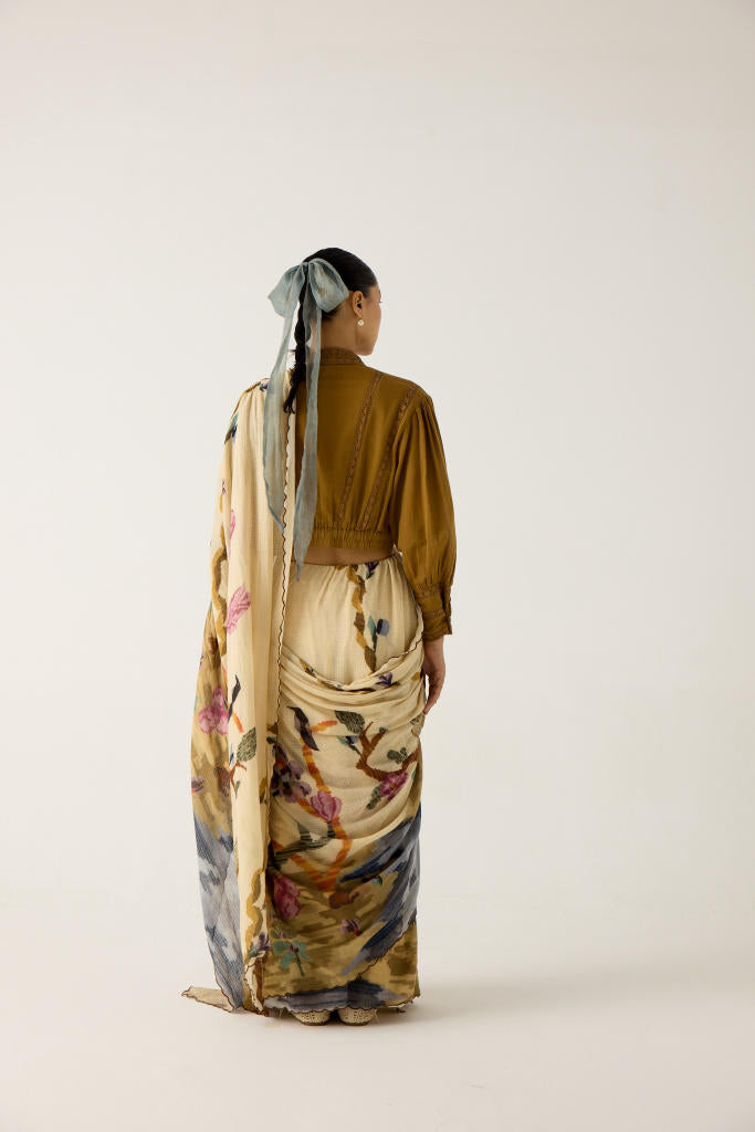 SMOCKED SAREE-SAFARI cotton by CORD in multi for women Worldwide