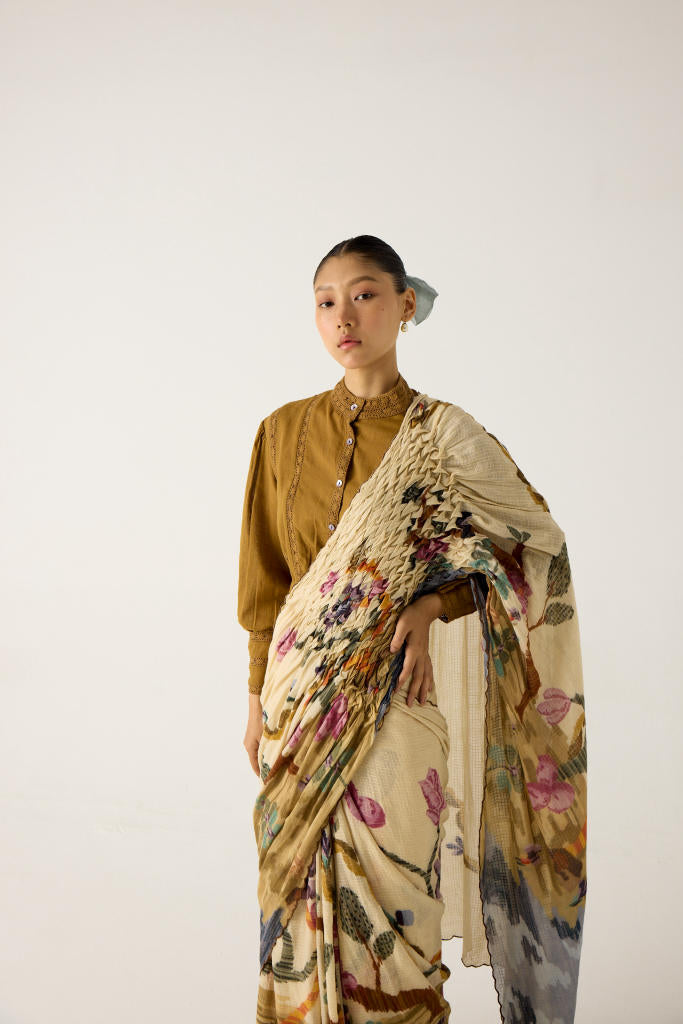 SMOCKED SAREE-SAFARI cotton by CORD in multi for women Worldwide