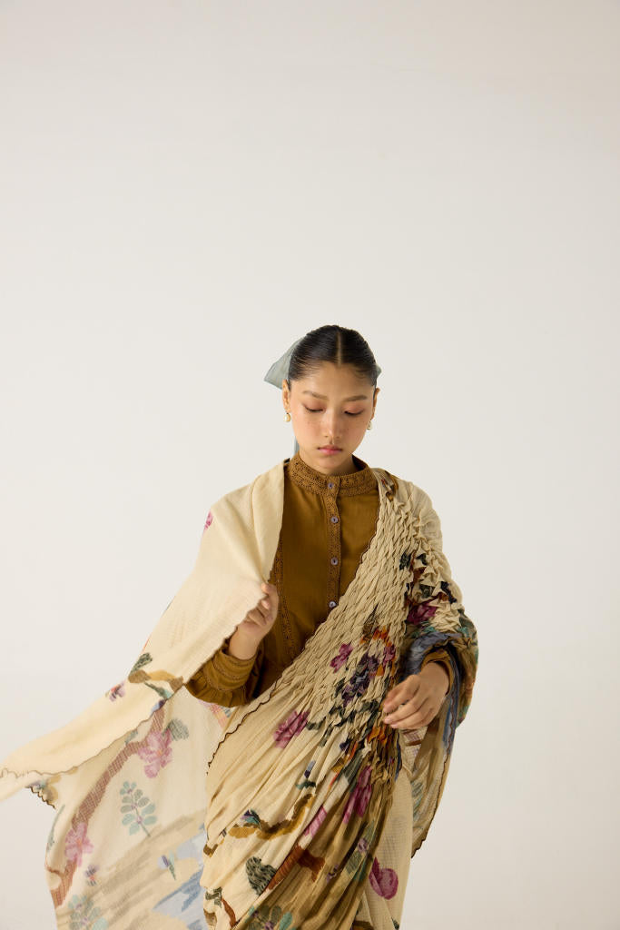 SMOCKED SAREE-SAFARI cotton by CORD in multi for women Worldwide