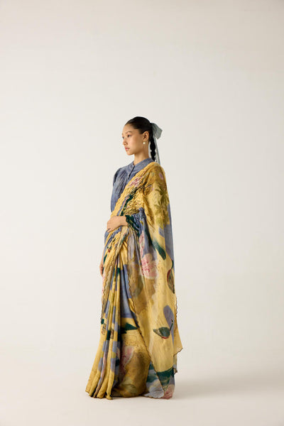 SMOCKED SAREE+TOP-(WALLFLOWER + INDIGO)