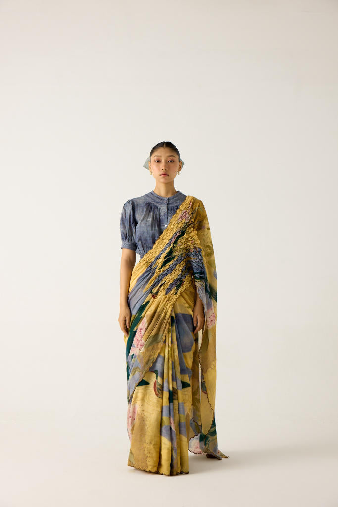 SMOCKED SAREE-WALLFLOWER cotton by CORD in multi for women Worldwide