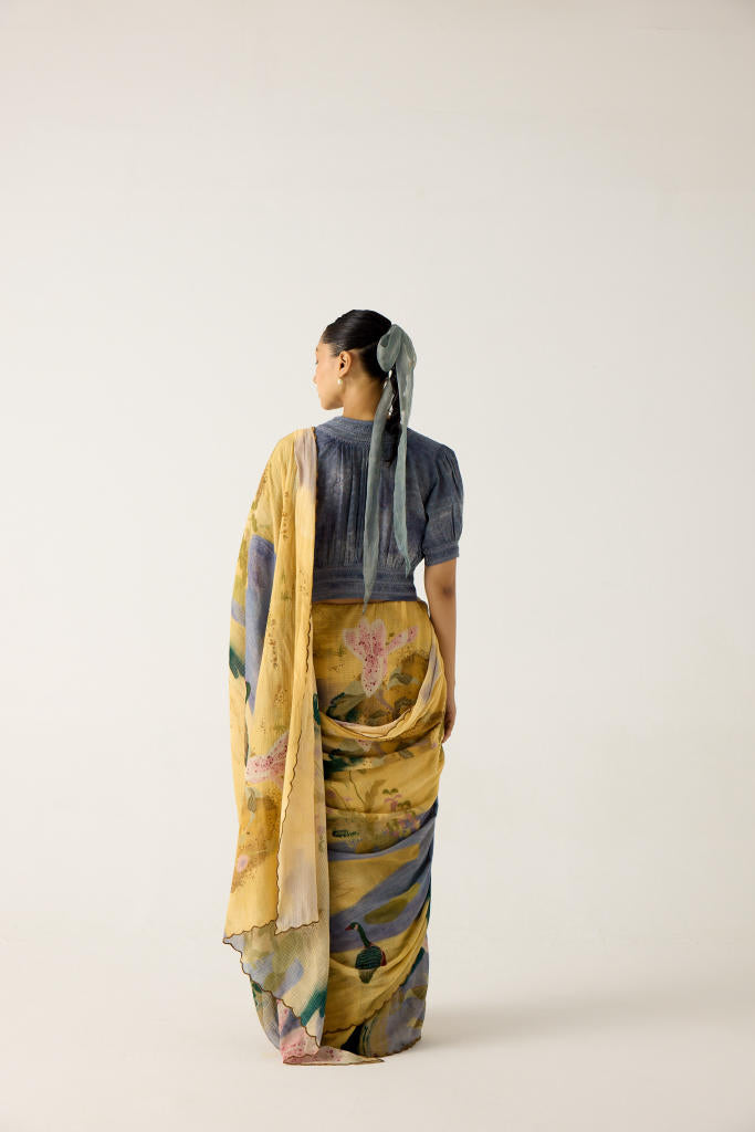 SMOCKED SAREE-WALLFLOWER cotton by CORD in multi for women Worldwide