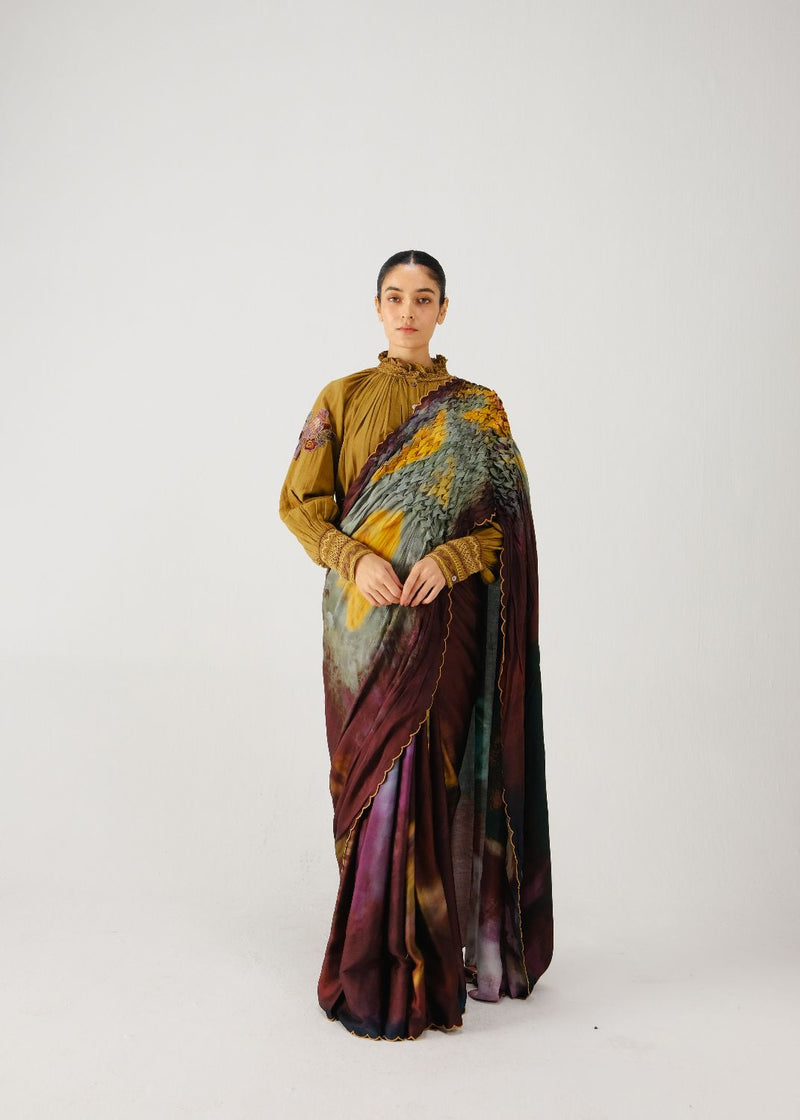 Smocked saree-X-ray satin by CORD for women Worldwide