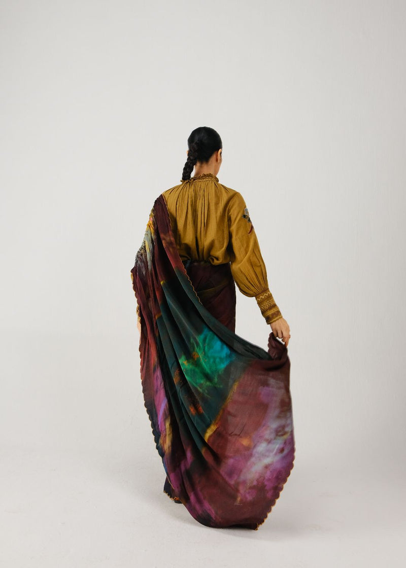 Smocked saree-X-ray satin by CORD for women Worldwide