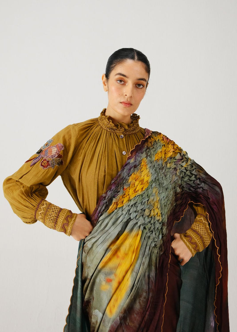 Smocked saree-X-ray satin by CORD for women Worldwide
