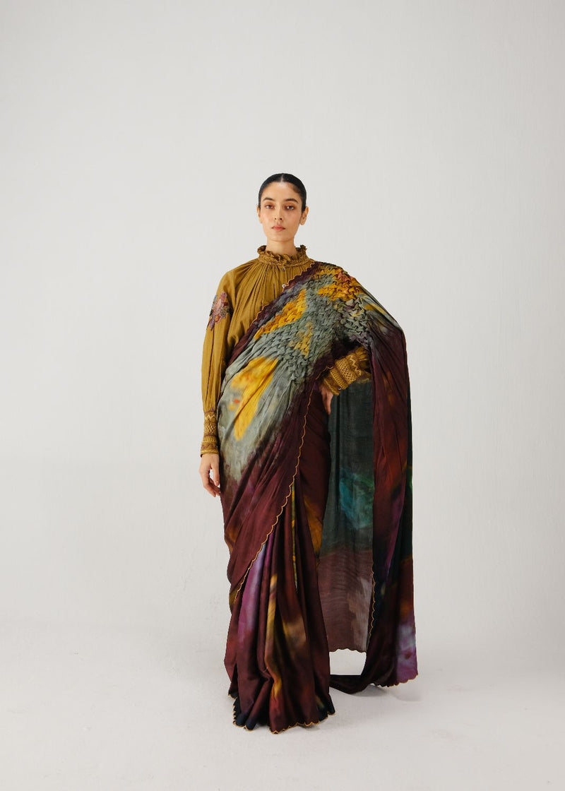 Smocked saree-X-ray satin by CORD for women Worldwide