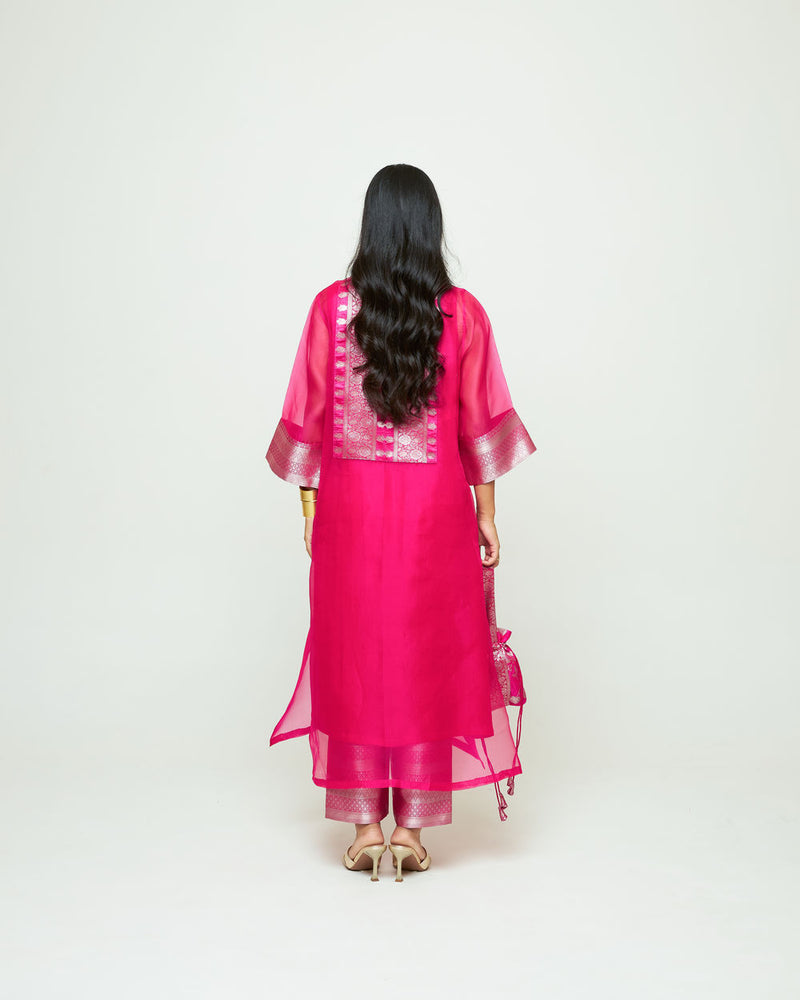 Mehar Pink Organza Tunic Set organza, silk kurta/kurta set by SOBARIKO for women Worldwide