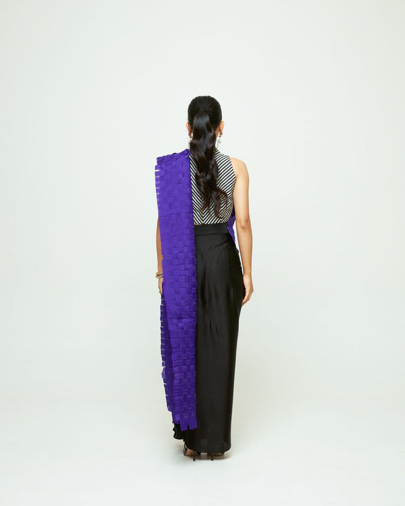 Isa Textured Saree Skirt Set-Ultramarine organza, modal satin saree by SOBARIKO in black for women Worldwide