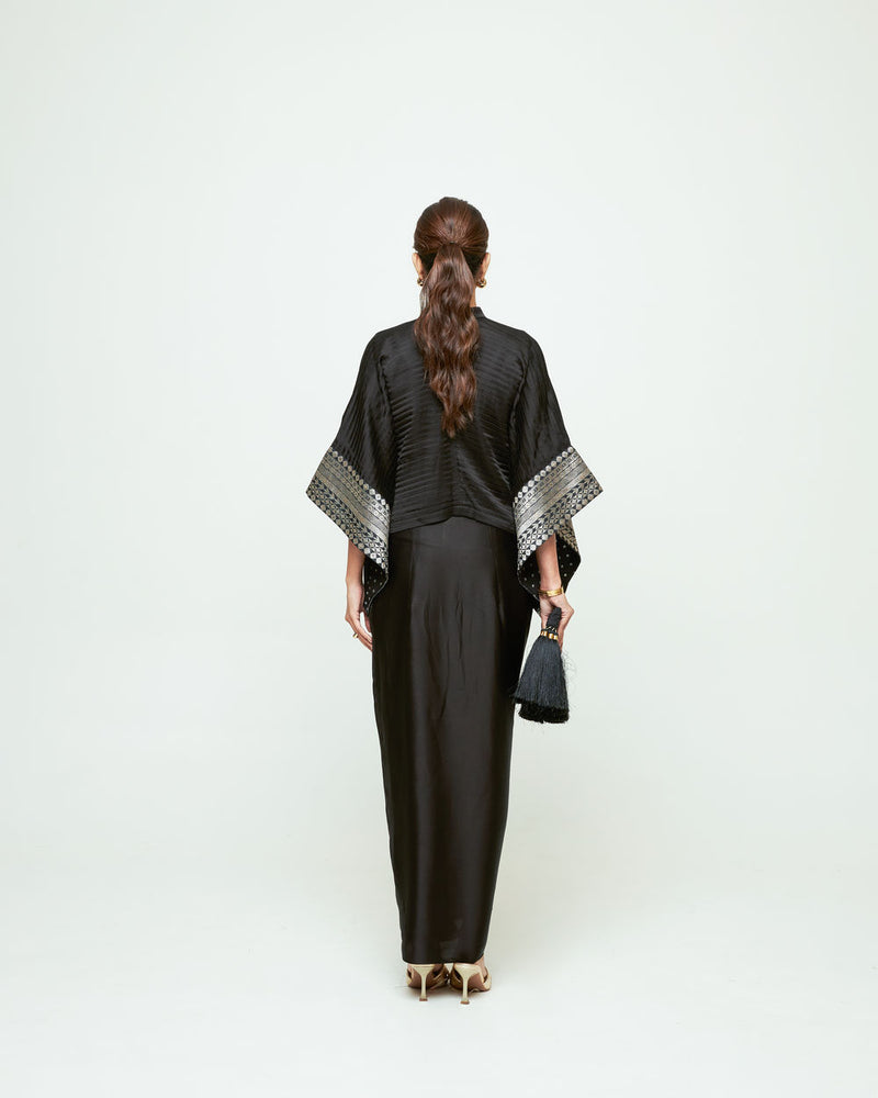 Prana-Pleated Top Set-Black silk, modal satin indo-western by SOBARIKO in black for women Worldwide