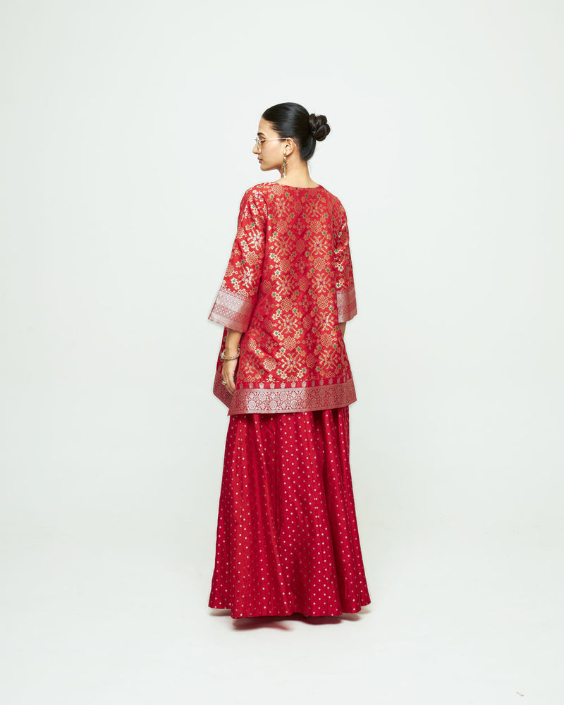 Meena Red Kurta Sharara Set silk kurta/kurta set by SOBARIKO in red for women Worldwide