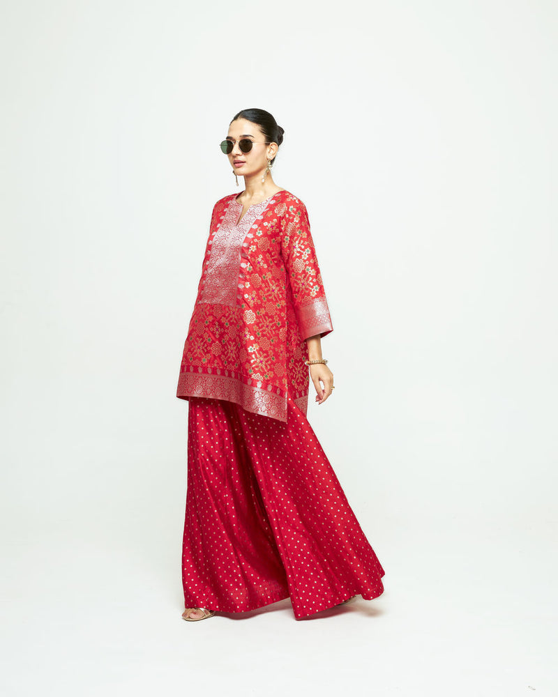 Meena Red Kurta Sharara Set silk kurta/kurta set by SOBARIKO in red for women Worldwide