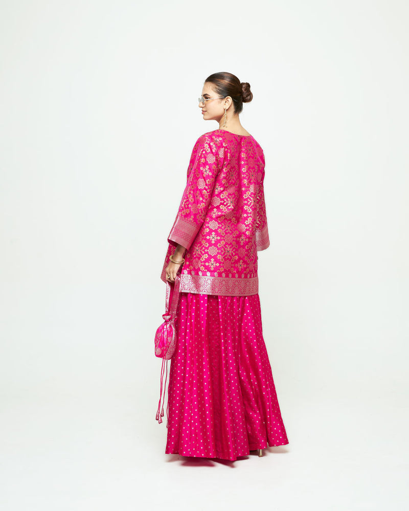 Meena Pink Kurta Sharara Set silk kurta/kurta set by SOBARIKO in pink for women Worldwide