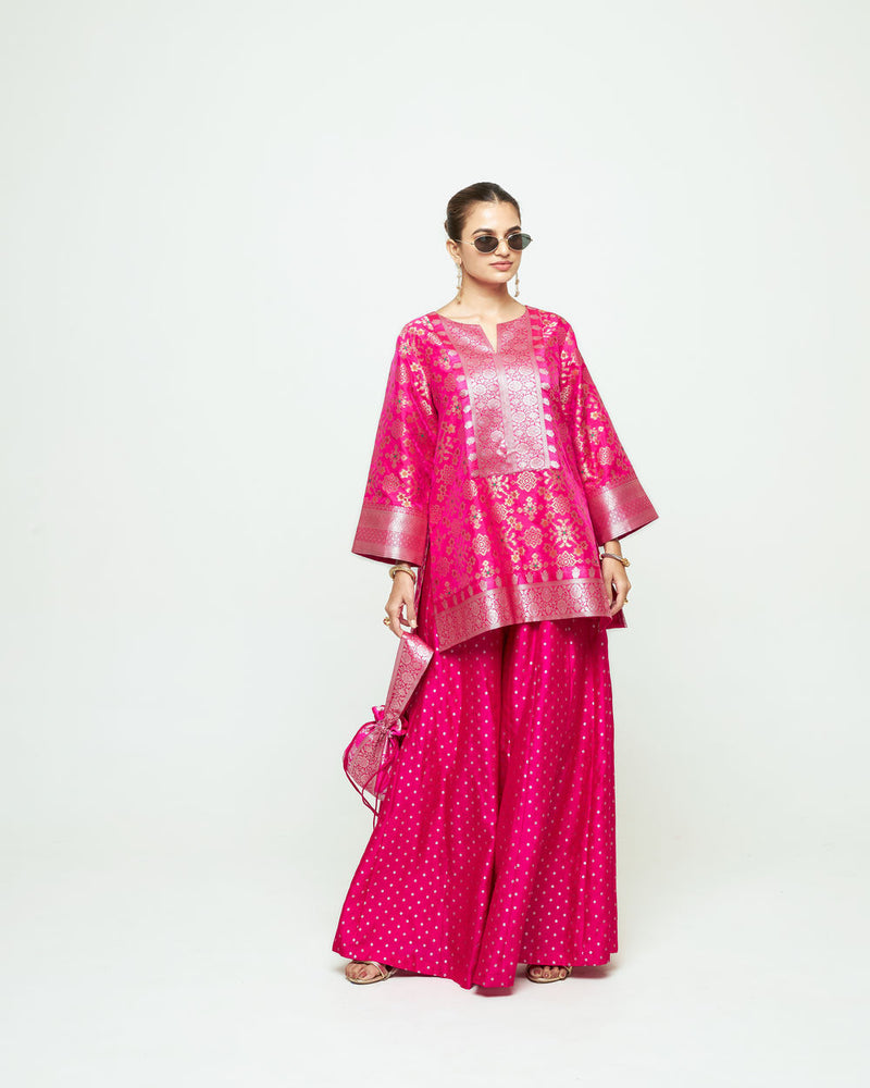 Meena Pink Kurta Sharara Set silk kurta/kurta set by SOBARIKO in pink for women Worldwide