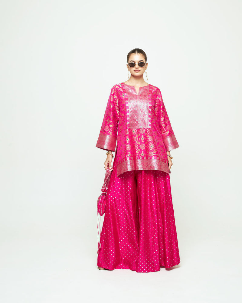 Meena Pink Kurta Sharara Set silk kurta/kurta set by SOBARIKO in pink for women Worldwide