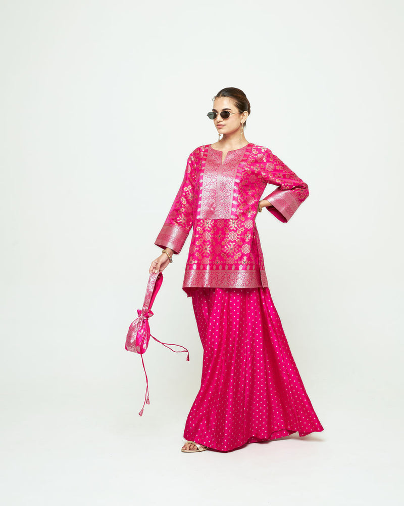Meena Pink Kurta Sharara Set silk kurta/kurta set by SOBARIKO in pink for women Worldwide