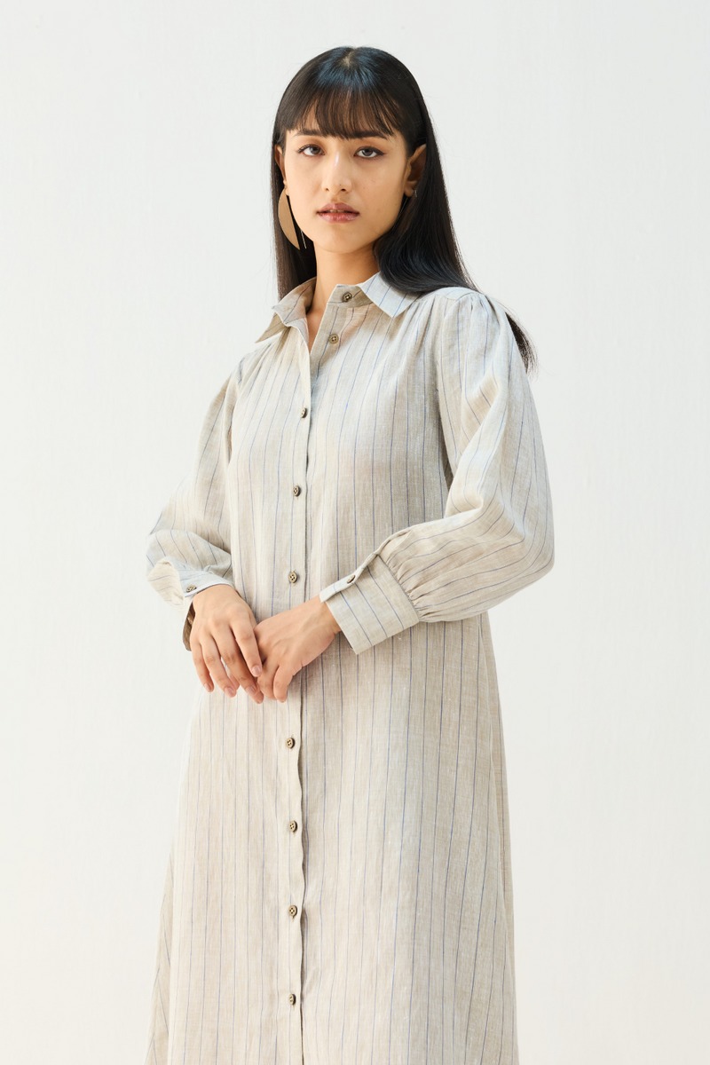 Soft Power Linen Shirt Dress all linen by Sui in beige color for women Worldwide