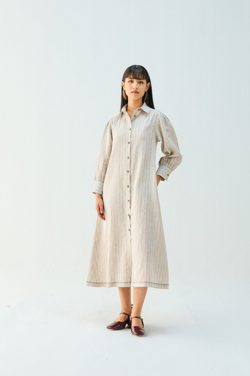 Soft Power Linen Shirt Dress all linen by Sui in beige color for women Worldwide