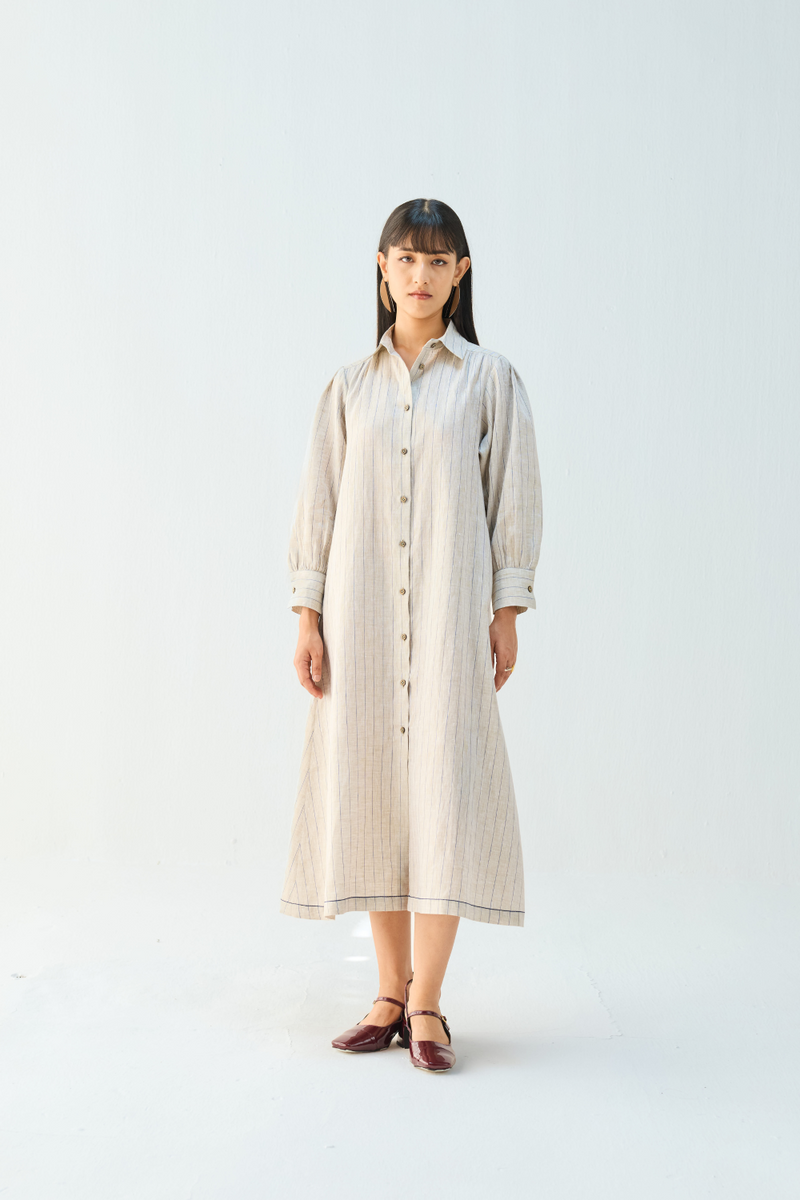 Soft Power Linen Shirt Dress all linen by Sui in beige color for women Worldwide
