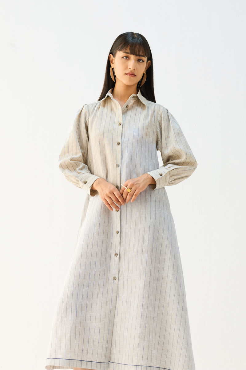 Soft Power Linen Shirt Dress all linen by Sui in beige color for women Worldwide
