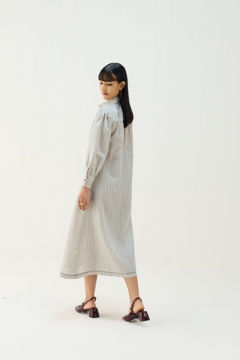 Soft Power Linen Shirt Dress all linen by Sui in beige color for women Worldwide