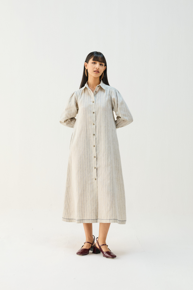 Soft Power Linen Shirt Dress all linen by Sui in beige color for women Worldwide