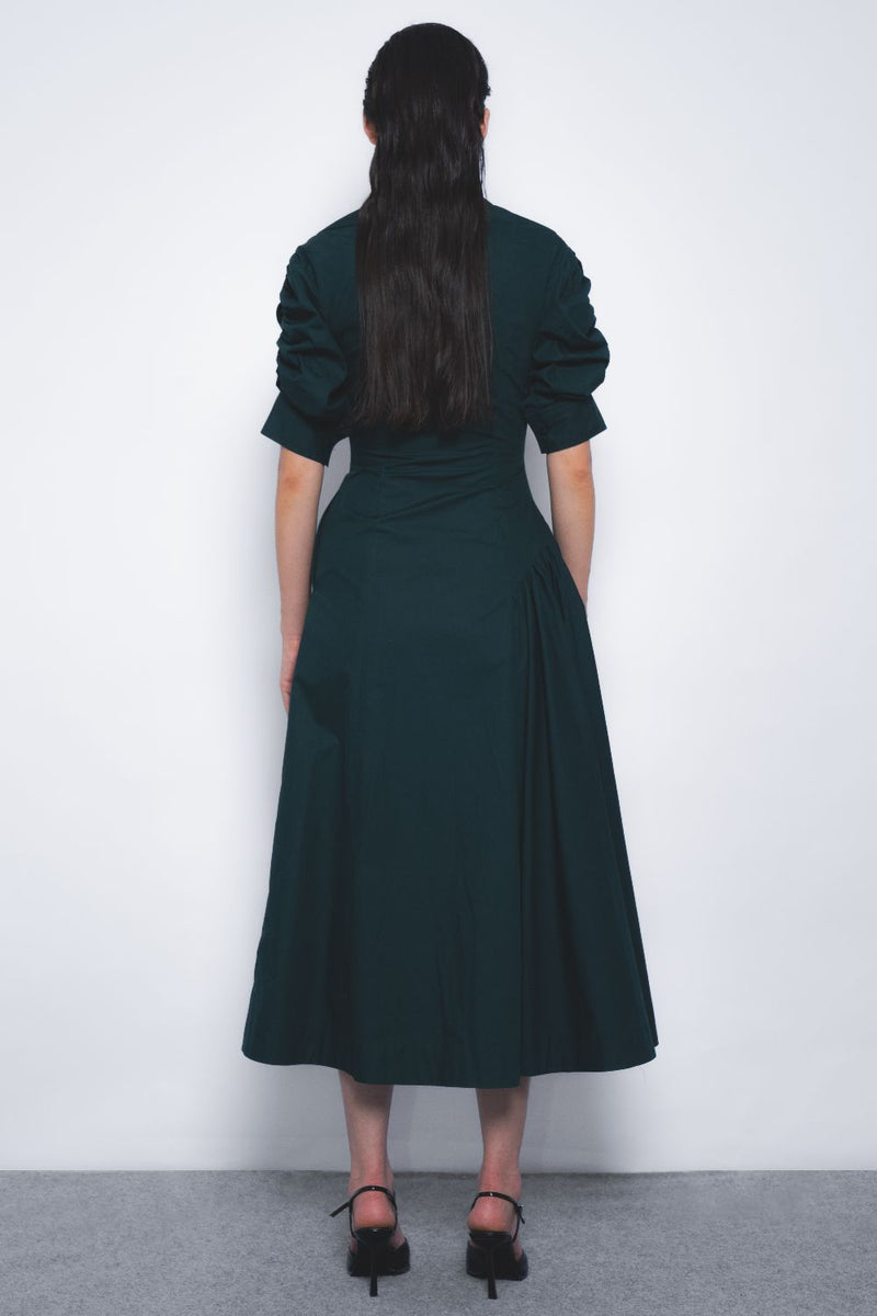 Soir Zipper Dress - Forest Green cotton by Leh Studios in green color for women Worldwide