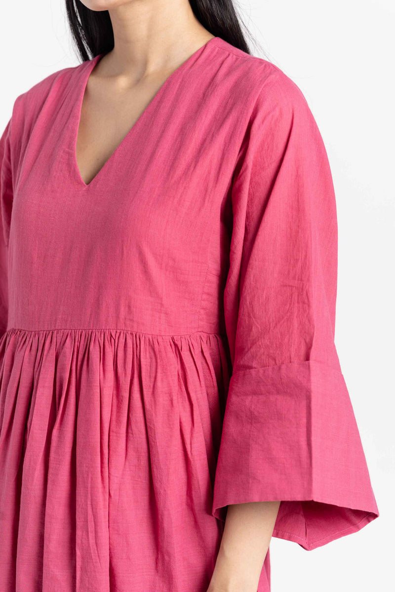 Sorbet pink gathered midi dress - Pink Dress by World of Crow in pink color for women Worldwide