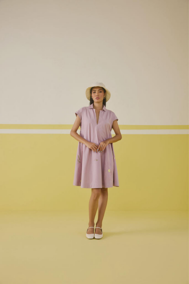 Soul Flower Organic Cotton Dress satin by SUI in pink color for women Worldwide