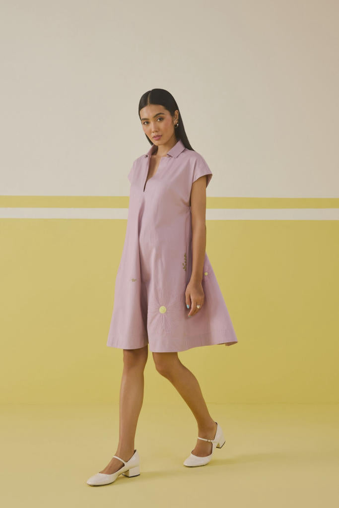 Soul Flower Organic Cotton Dress satin by SUI in pink color for women Worldwide