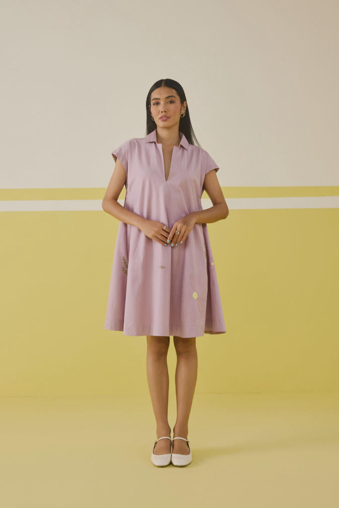 Soul Flower Organic Cotton Dress satin by SUI in pink color for women Worldwide