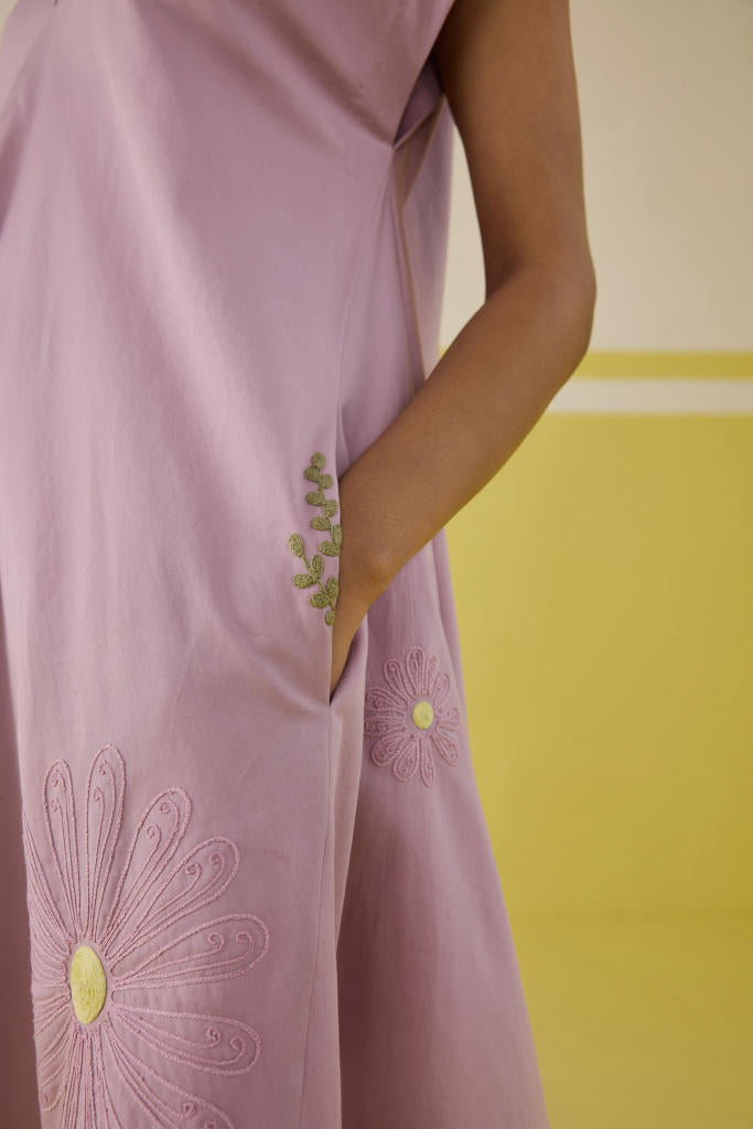 Soul Flower Organic Cotton Dress satin by SUI in pink color for women Worldwide