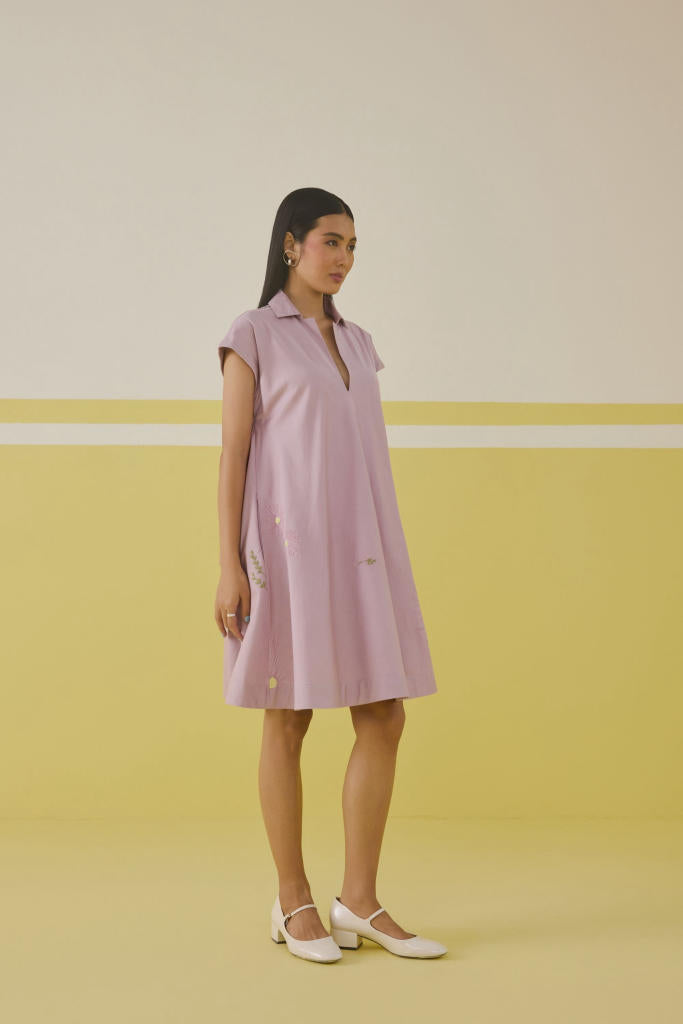 Soul Flower Organic Cotton Dress satin by SUI in pink color for women Worldwide