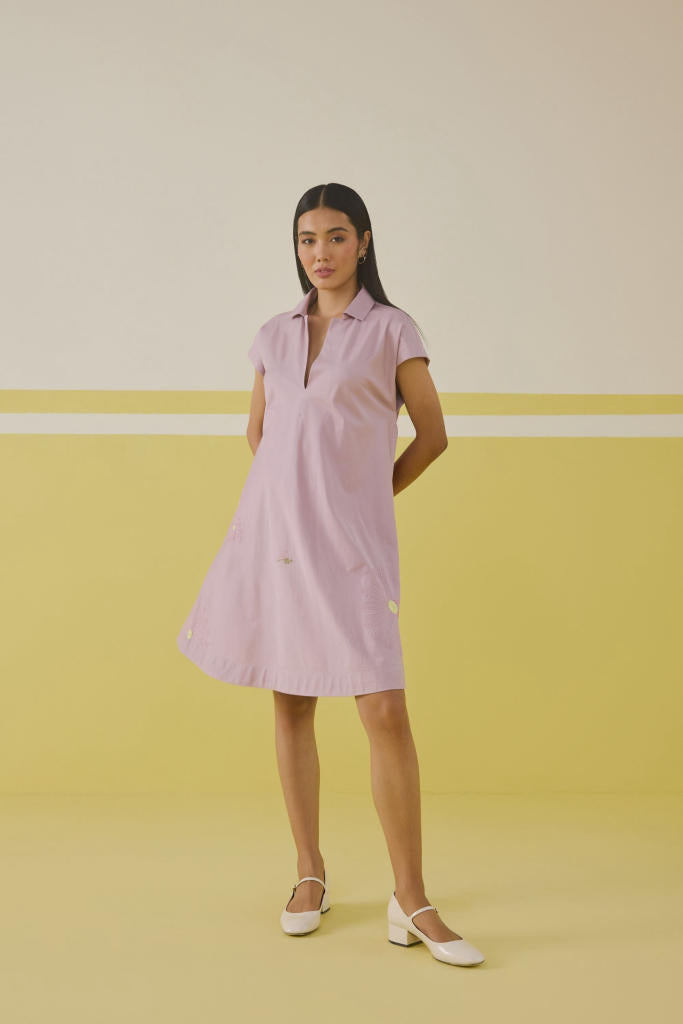 Soul Flower Organic Cotton Dress satin by SUI in pink color for women Worldwide
