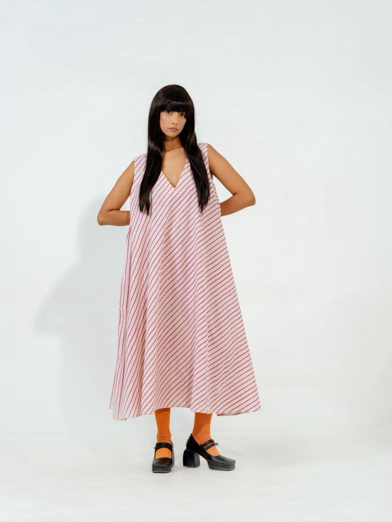 Soy Dress cotton muslin dresses by Stoique in natural, blue for women Worldwide