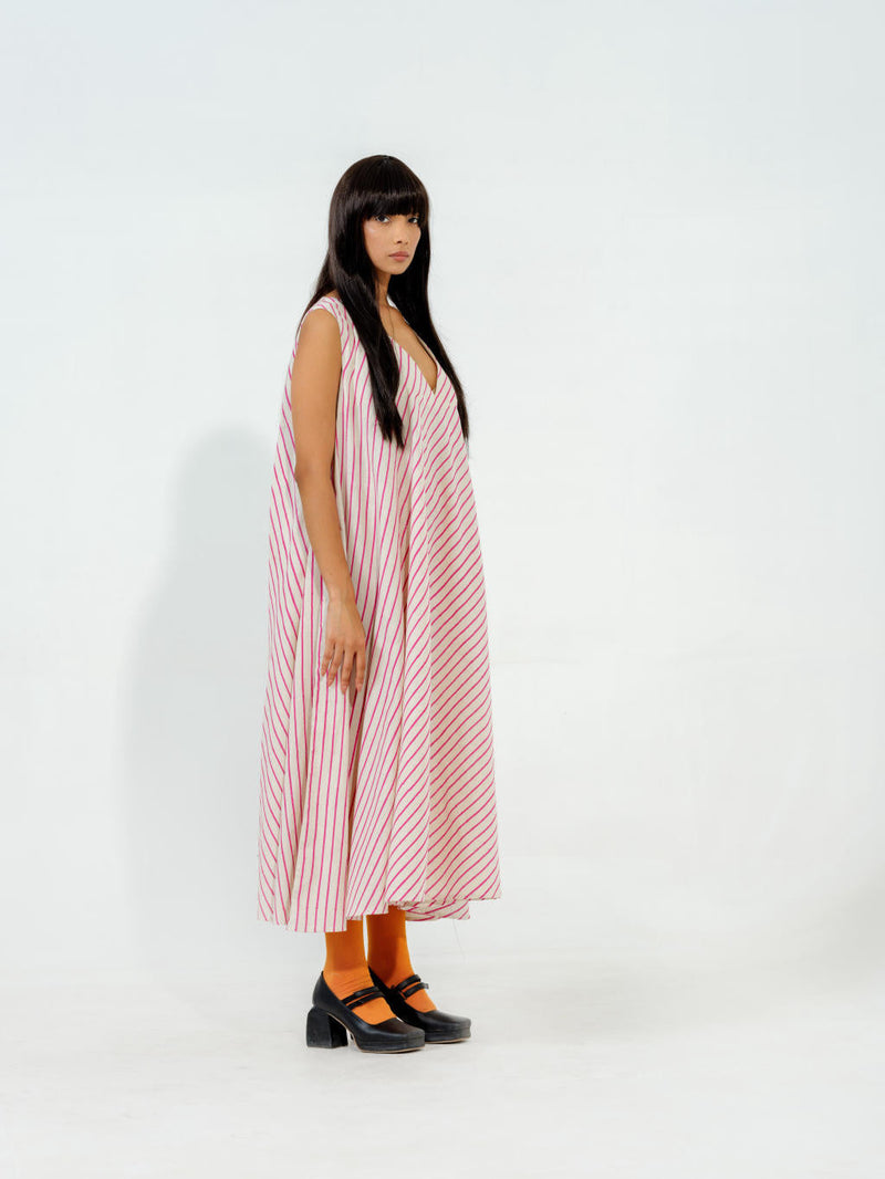 Soy Dress cotton muslin dresses by Stoique in natural, blue for women Worldwide