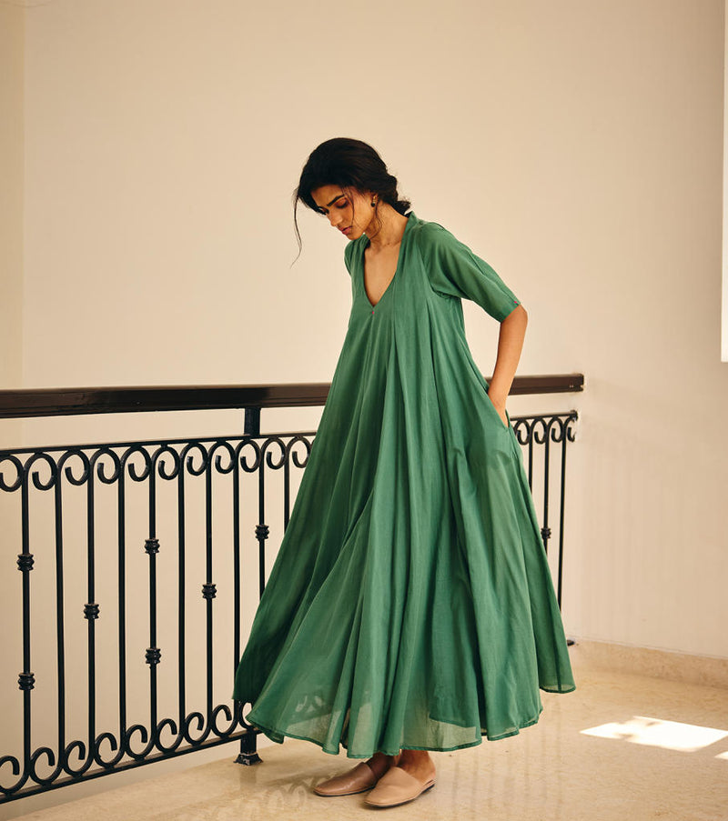 Spirited Away Dress cotton by Khara Kapas in green for women Worldwide