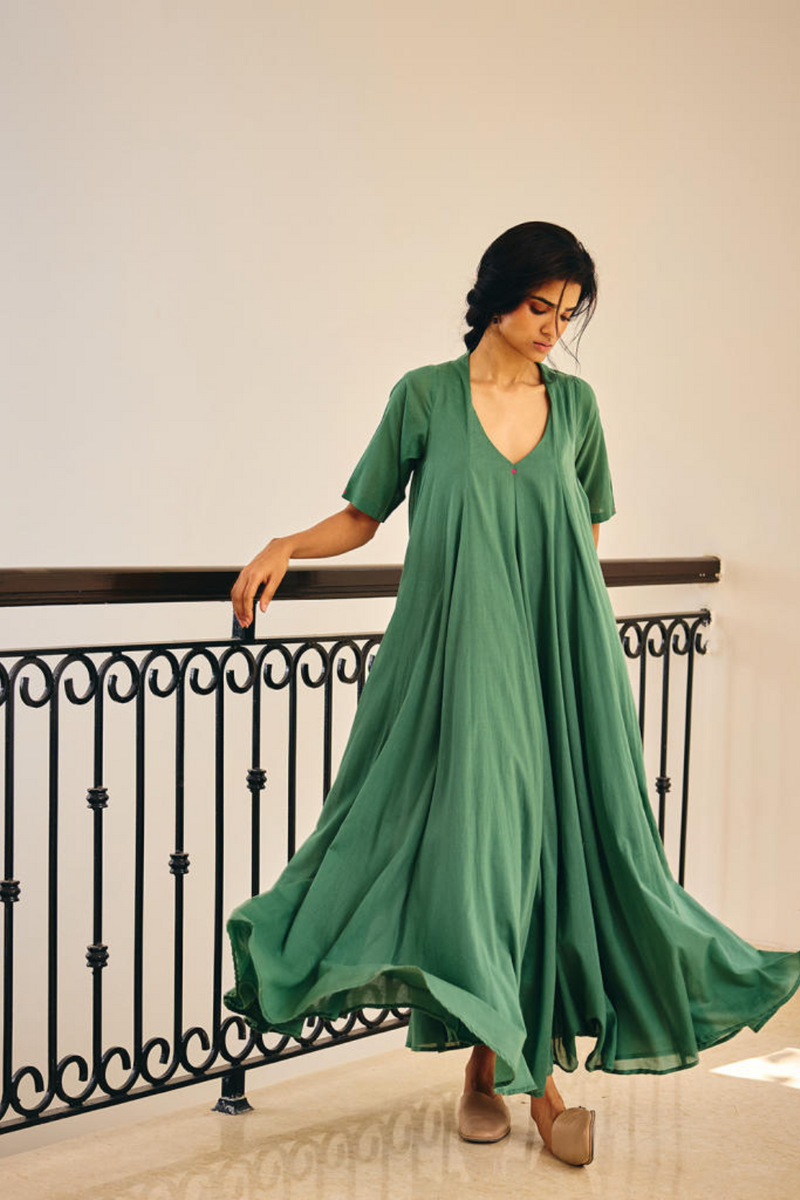 Spirited Away Dress cotton by Khara Kapas in green for women Worldwide
