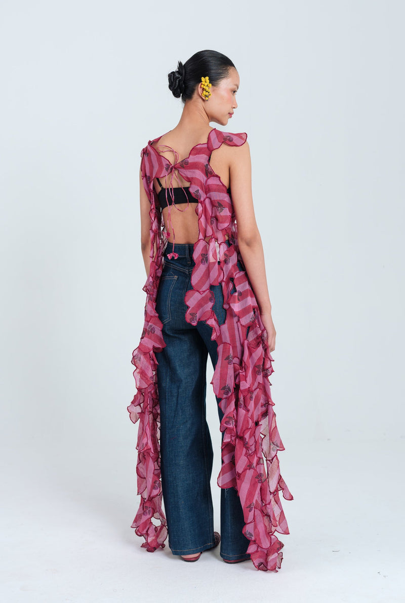 Spring Cut-Out Cape mul chanderi jacket/overlay by JodiLife in red, pink for women Worldwide