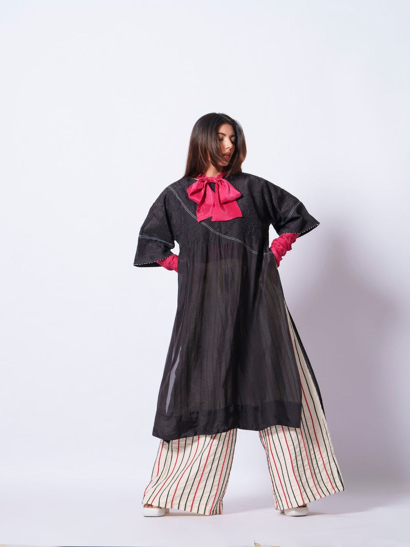 Sprout Tunic-Black upada silk kaftans and tunics by Stoique in black for women Worldwide